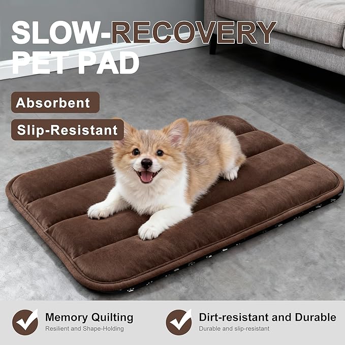 Fogkiss Dog Bed Mat, Reversible Dog Crate Pad with Washable Kennel Mat and Soft Foam, Flat Pet Bed for Dogs & Cats, for Crates Carriers & Travel (Dark Brown, 23" L*14" W*1.5" Th)