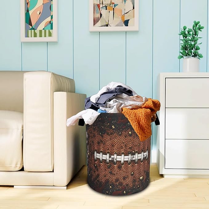 Football Laundry Basket Oxford Cloth Ball Texture Pattern Laundry Hamper With Handle Foldable Portable Clothes Storage Basket 18.9 X 16.5 Inch Storage Bag For Laundry Room/Bathroom/Bedroom/Dormitories