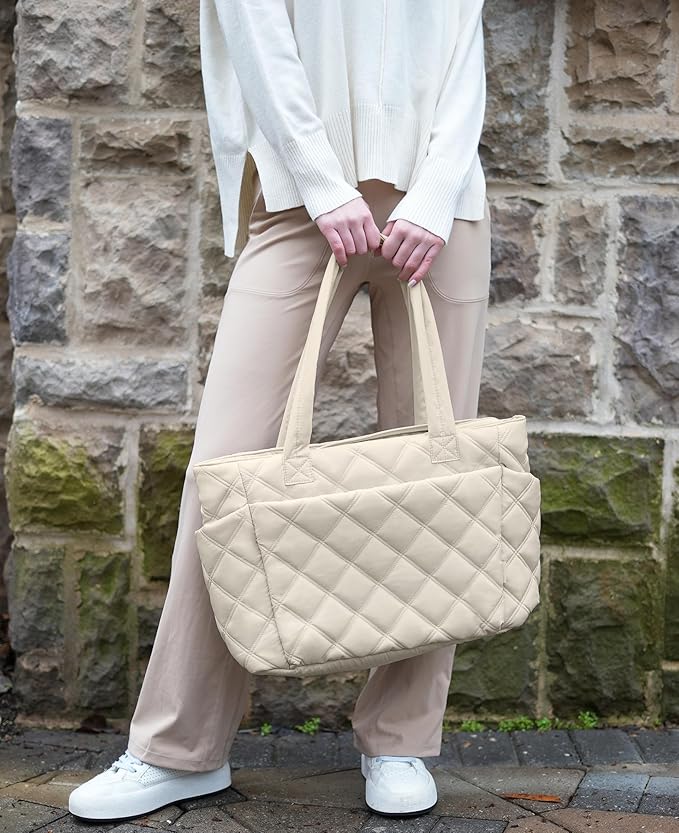 Uselike Tote Bag for Women, Lightweight Puffer Tote Work Bags with Compartments for Travel, Quilted Shoulder Bag with Zipper