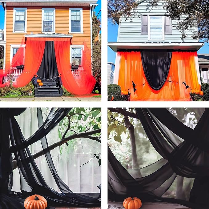 Barcelonetta | Chiffon Fabric | Decoration, Drapery Fabric | Halloween Decoration | for Arbor, Arch, Canopy, Table and Chair Decoration (Black, 5 Yards)