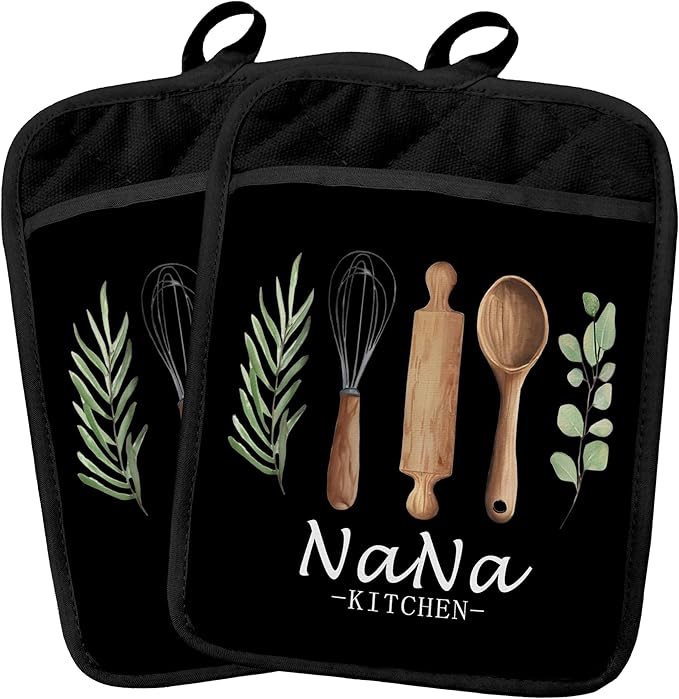 Nana Grandma Kitchen Gifts Pot Holders 2 Pack Set, Grandma Baking Cooking Gifts, Gift for Nana Grandmother Kitchen Gifts Heat Resistant Oven Hot Pads for Countertop Baking
