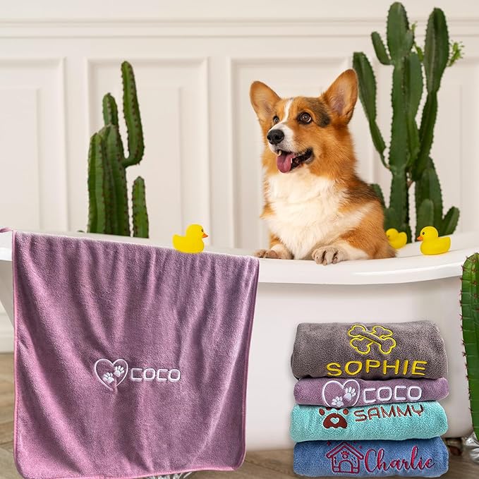 xrlsg Personalized Cat Towel Custom Towel for Cat Bath Supplies with Embroidered Pattern Name Super Absorbent Towels for Pet Bath 20 in x 40 in Brown
