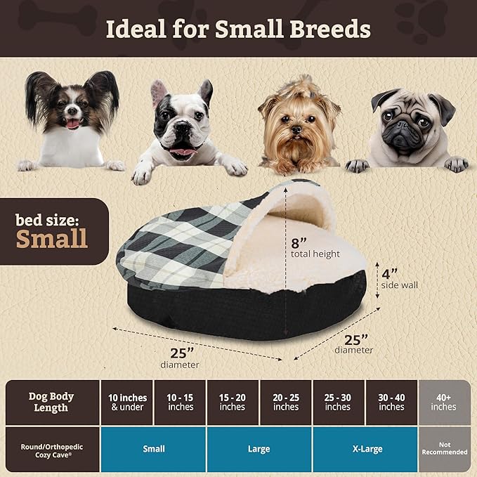 Snoozer Luxury Cozy Cave Pet Bed, Wag Collection, Small - Barkely Black Diamond