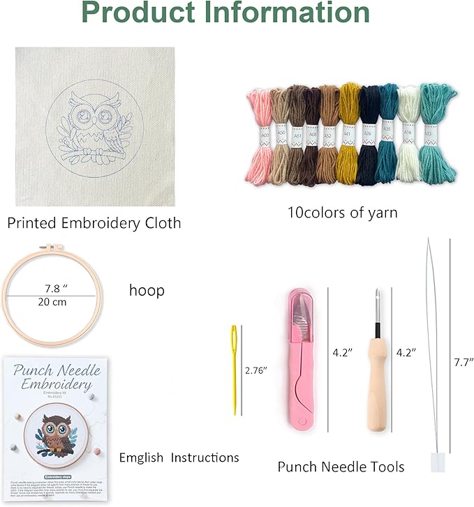 Myfelicity Punch Needle Embroidery Kit, Beginner Craft Set with Animal Pattern Design, 7.9 Inch Hoop (owl)