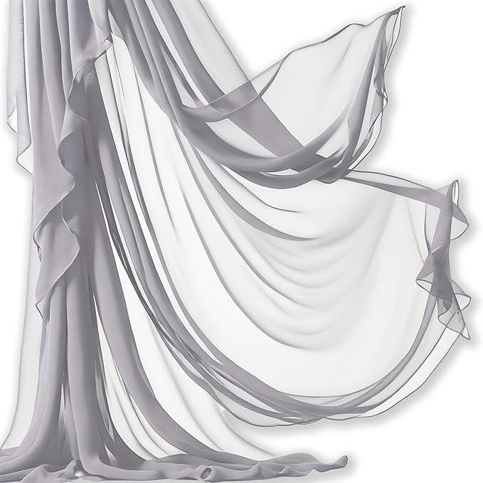 Barcelonetta | Chiffon Fabric | Decoration, Drapery Fabric | Wedding, Gender Reveal, Baby Shower, Birthday | for Arbor, Arch, Canopy, Table and Chair Decoration (Light Grey, 5 Yards)