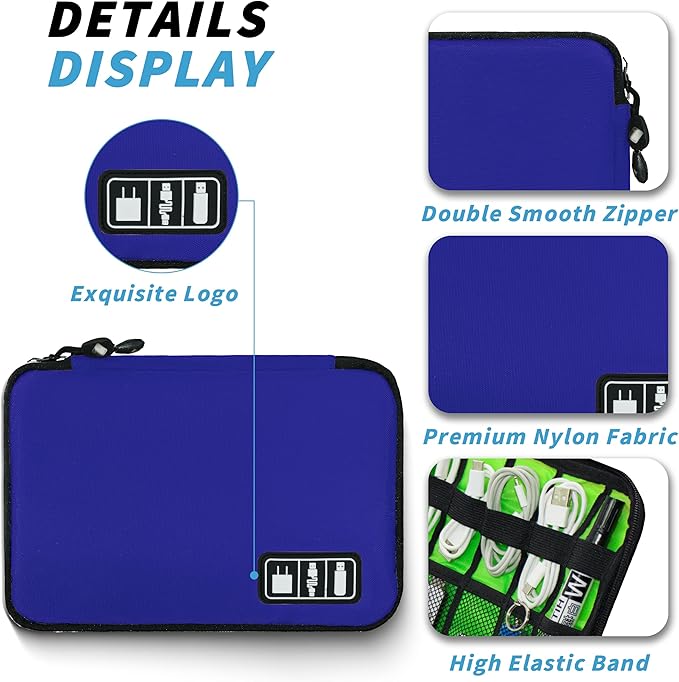 Miavers Electronics Organizer,Travel Cord Organizer Pouch, Portable Cable Organizer Bags,Travel Electronic Accessories Storage Case for Cables, Cords, Charger, Phone (Navy Blue)