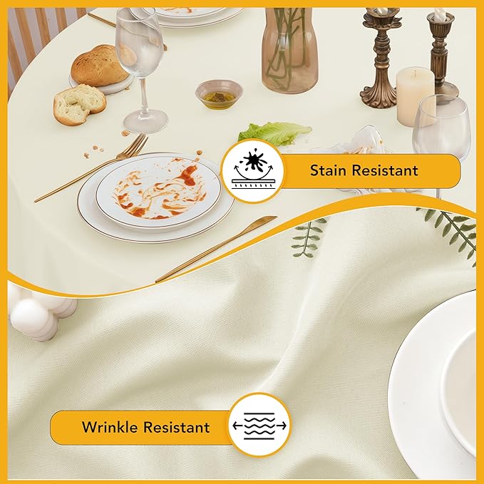 10-Pack Ivory Round Tablecloths, 84 Inches, Stain-Resistant Polyester for 3-5 Ft Round Tables - Washable Table Covers for Weddings, Banquets, Birthday Parties, Events