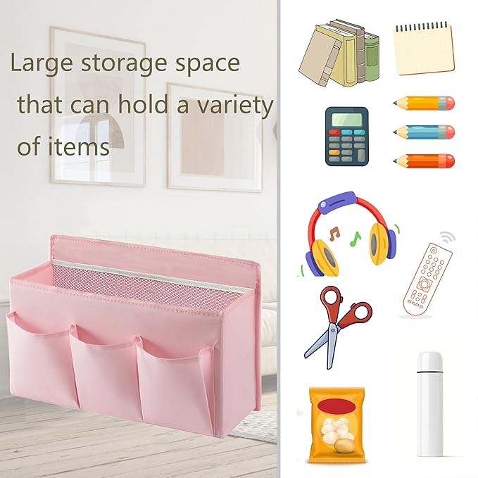 LASAMOLL 2-Pack Hanging Storage Baskets - Wall Organizer with 3 Pockets for Home/Dorm/Closet/Door, Multi-Purpose Space Saver for Office/Bathroom/Nursery - Foldable Fabric Organizer (Pink)