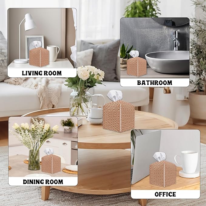 Geometric Square Tissue Box Holder Cover, Tissue Cube Box Organizer for Bathroom, Living Room, Office, Countertop, Car, Night Stands, Modern Home Desk Tabletop Decor - A06