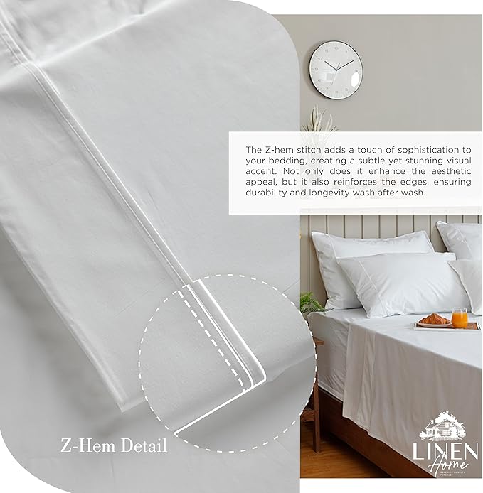 100% Cotton Percale 6-Piece Bedding Bundle- 4 Pieces Sheet Set + 2 Pieces of Pillowcase, Crisp and Cool Strong Bed Linen Queen, White