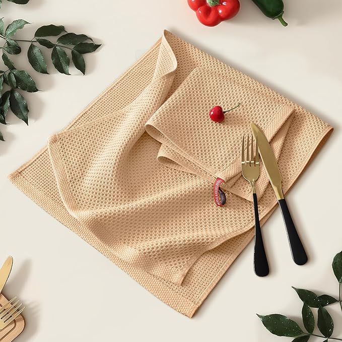 Kitinjoy 100% Cotton Waffle Weave Kitchen Towels (13 X 28 Inches, Apricot), 4-Pack Super Soft and Absorbent Dish Towel for Drying Dishes, Kitchen Hand Towels