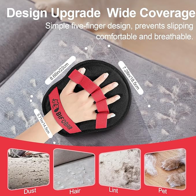 Bifobar Pet Hair Removal Glove - Magic Brush Electrostatic Mitt for Dogs & Cats, Reusable Grooming Gloves - Dog Hair Remover Tool with 5-Finger Design for Couch, Carpet, Furniture, Laundry & Clothing