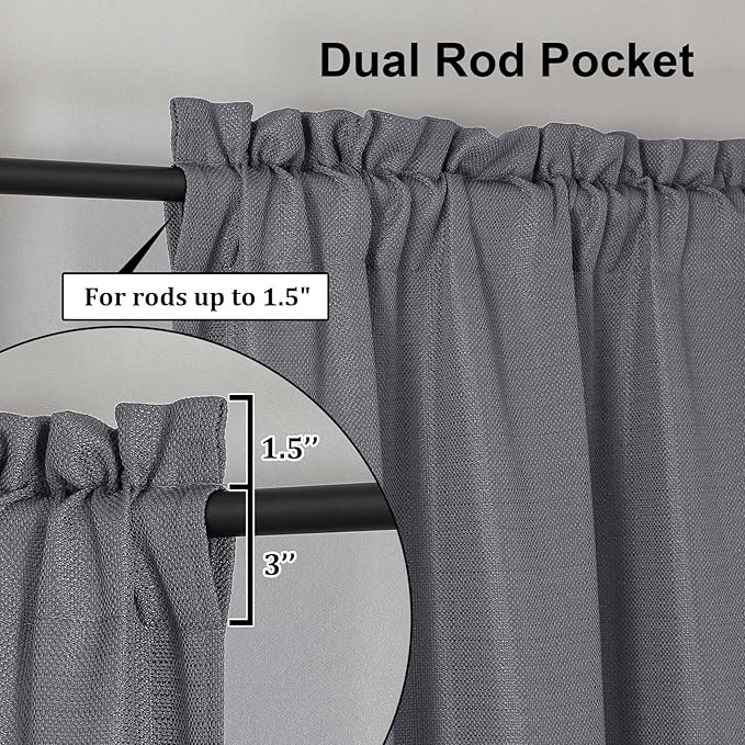 Lecloud Bessie Dark Grey Curtains 45 Inch Length 2 Panels, Light Filtering Curtains for Bedroom, Faux Linen Textured Window Drapes Rod Pocket, Window Treatments for Small Windows, Each 30 W x 45 L