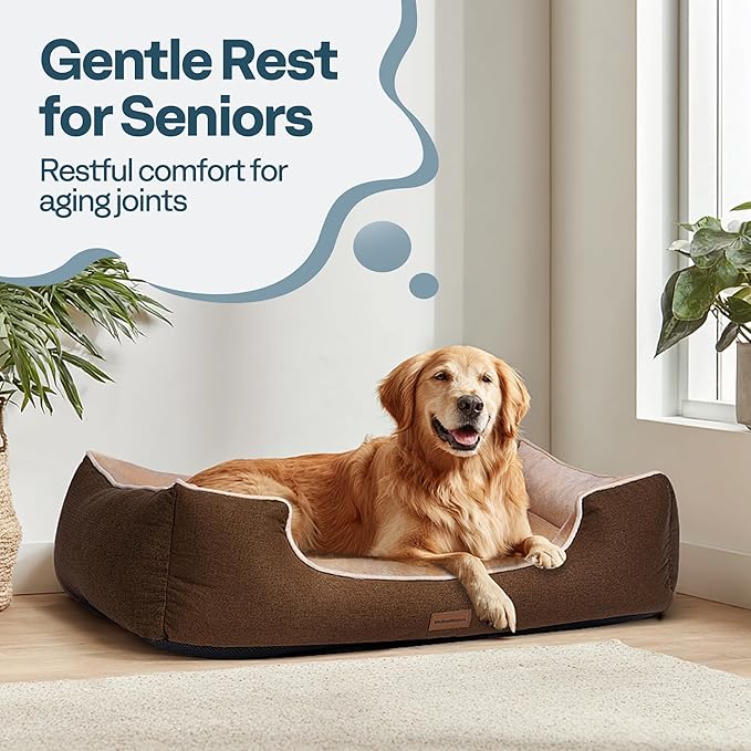 MellowMates Orthopedic Dog Bed for Extra Large Dogs with Removable Washable Cover - XL Dog Couch Sofa with Waterproof Lining & Non-Slip Base, Double-Sided Comfort Pet Bed 44", Brown