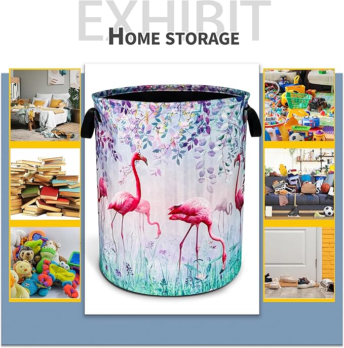 NUTAINLA Flamingo Laundry Basket Animal Foldable Oxford Cloth Funny Tote Bag Laundry Hamper Clothes Storage Bucket Toy Organizer For Bathroom/Laundry Storage/Bedroom 18.9x16.5 Inch