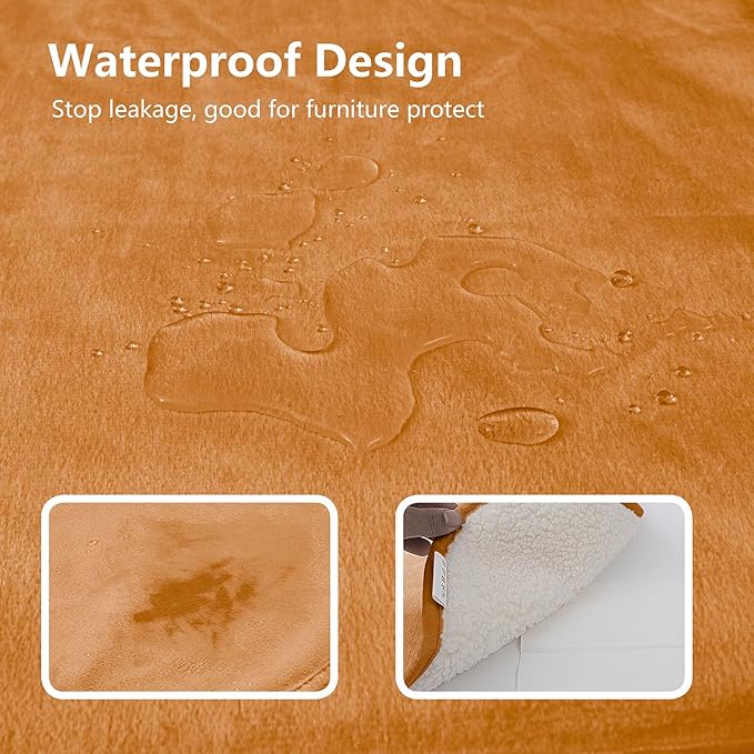 Bigbeer Waterproof Dog Blankets for Large Dogs, Washable Pet Blanket for Indoor Cats, Plush Sherpa Puppy Throw Furniture Protector for Bed Couch Sofa(40"x50",L,Orange)