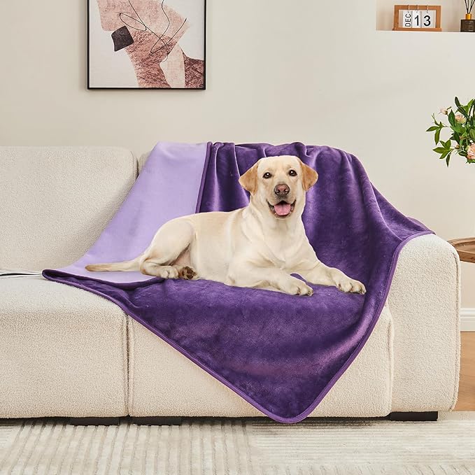 Yaning Waterproof Blanket 80"x90" for Adults, Reversible Waterproof Bed Cover for Dogs Cats Pets, Soft Leakproof Blanket for Bed Couch Sofa Furniture Protector, Dark Purple/Light Purple