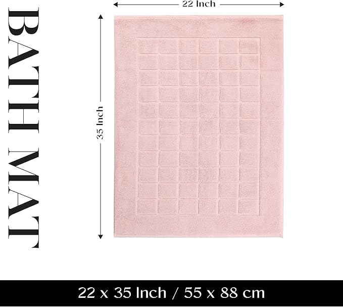 Superior 100% Cotton Bathmat Set, Bath Mats, Bathroom Decor, Shower, Bathtub Essentials, Home Accessories, Small Washable Rug, No Backing, Heavyweight, Nora Collection, Set of 2, 22" x 35", Tea Rose