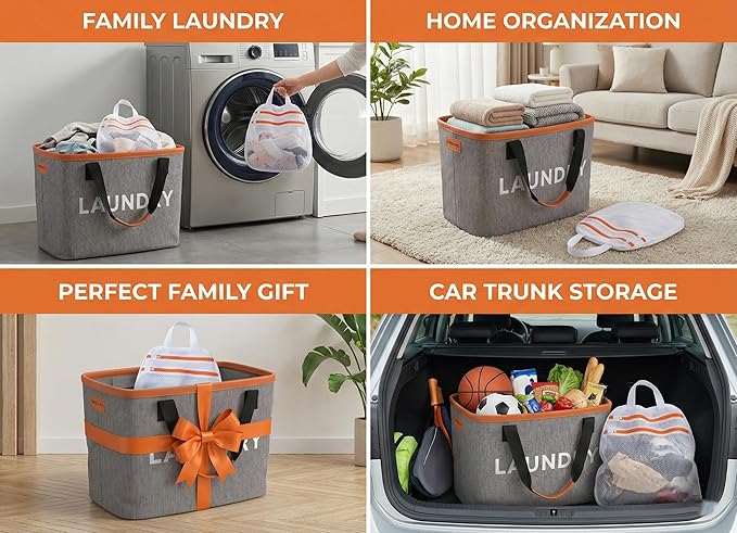 PANDALITO Collapsible Laundry Baskets (1 Pack) with Zip Pocket & Bonus Mesh Bag - Foldable Laundry Basket for Dirty Clothes, 10 Gallon Hamper Bin for Nursery, Dorm, RV, Apartment, Small & Portable