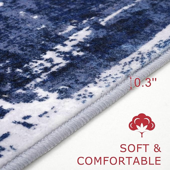KOZYFLY Small Area Rug 2x3 Rug Entryway Rugs Indoor Non-Slip Modern Abstract Machine Washable Rug Navy Blue, Kitchen Mats for Floor Front Door Rug with Low Pile Small Carpet Floor Mats for Home
