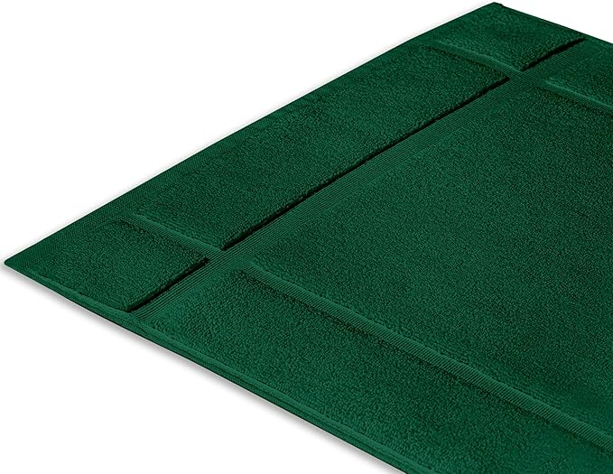 Ample Decor 100% Cotton Bath Mats 24 x 17 Inches, Quick Dry, 1350 GSM Banded Border Shower Bathroom Floor Mat, Not Bathroom Rug - Green, 2 Pack