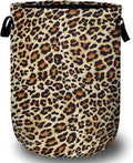 Brown Leopard Laundry Basket with Sturdy Handles, Natural Animal Skin Print Collapsible Oxford Cloth Laundry Hamper Organizer Basket for Bathroom Bedroom 15.7x20 Inch