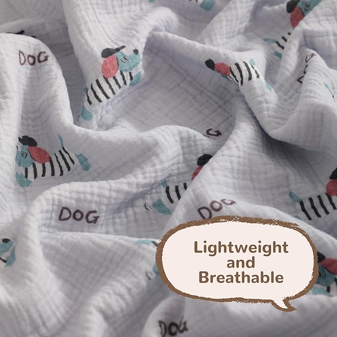 NTBAY 2 Layer Muslin Cotton Baby Swaddle Blanket, 30x40 Soft and Breathable Receiving for Newborns and Infants, Perfect for Crib, Stroller, Travel, Lightweight Nursery Blanket, Striped Dog