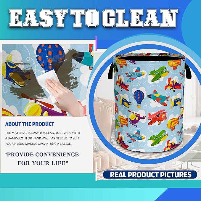 Airplane Laundry Basket Oxford Cloth Hot Air Balloon Laundry Hamper With Handle Foldable Portable Clothes Storage Basket 18.9 X 16.5 Inch Storage Bag For Laundry Room/Bathroom/Bedroom/Dormitories
