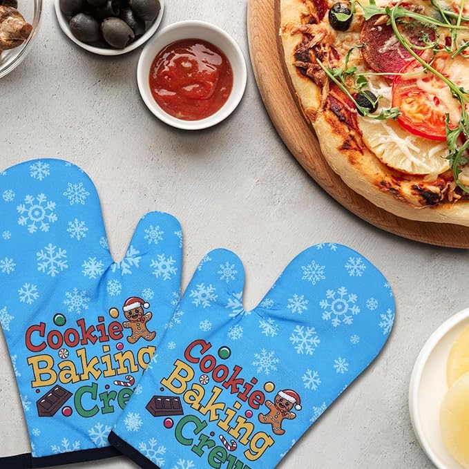 2 Pack Funny Gingerbread Oven Mitts, Cookie Baking Crew, Heat Resistant Silicone Non-Slip Mitts, Christmas Baking Gifts for Cookie Lovers, Housewarming Gifts for Women Hostess Mom Wife Chef