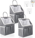 Pafeooui 3pcs Wall Hanging Organizer Bag, Linen Fabric Door Hanging Storage Basket with Pockets, Waterproof Bin for Kitchen Bedroom Bathroom Office RV Camper, Gray