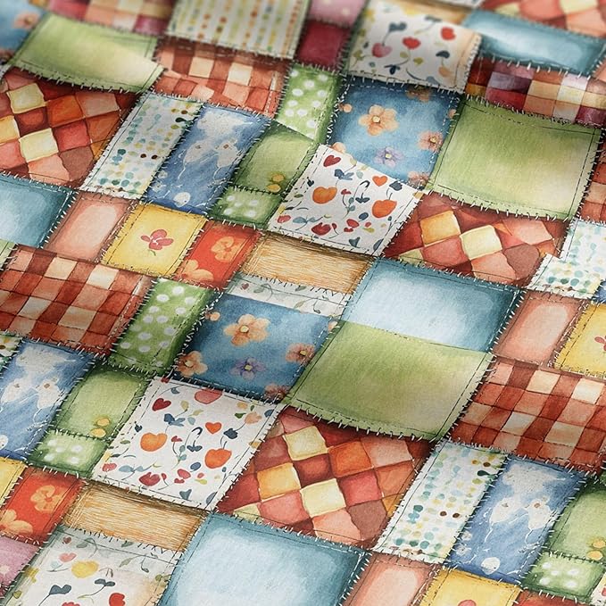 Pastel Farmhouse Patchwork Cotton Fabric – Premium Turkish Printed Cotton 140 GSM, Pre-Cut 61 x 36.6 Inches, Quilting & Sewing Fabric for Crafts, Home Decor & DIY Projects