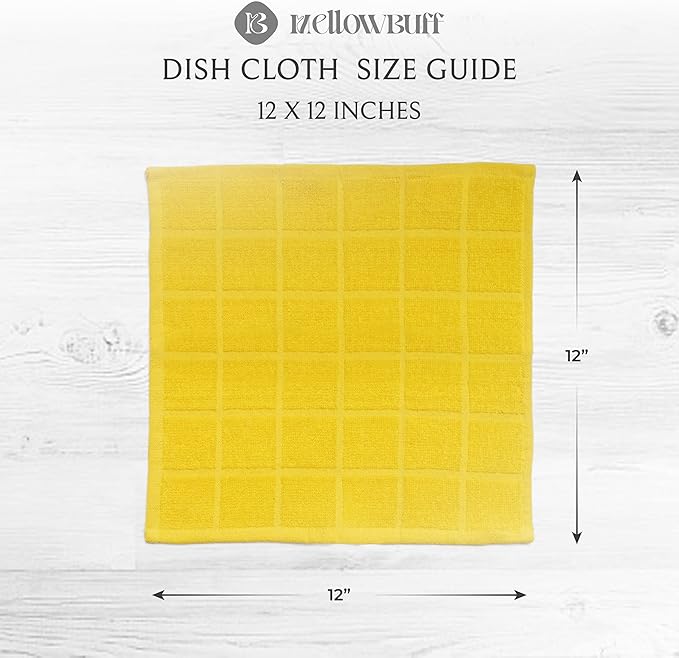 Mellow Buff 100% Cotton Terry Dish Cloth & Dish Towel, 6 Pack, Super Soft and Absorbent Kitchen Towels, Perfect for Kitchen Cleaning and Dish Washing (Yellow 6 Pack)