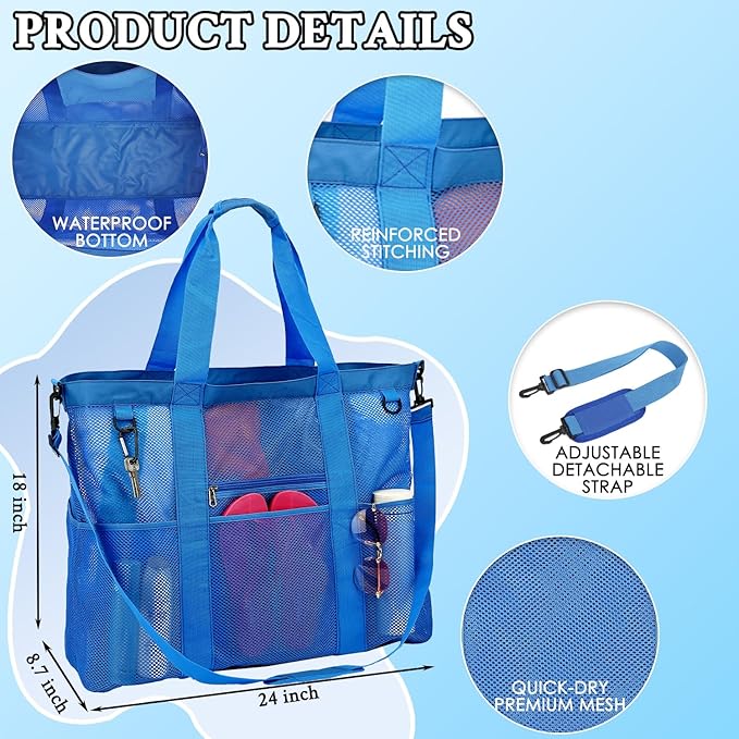 GYEUKHAM Mesh Beach Bag - Large Beach Tote Bag with Multiple Pockets for Family Beach Bag for Toys & Vacation Essentials