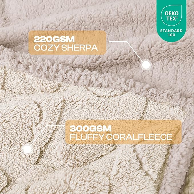 Luciphia Waterproof Dog Blanket for Medium Large Dogs Washable Bed Couch Protector Soft Fluffy 3D Heart Jacquard Pet Blanket with Sherpa Fleece Cozy Calming Throw Blankets, Beige 85x57 inch