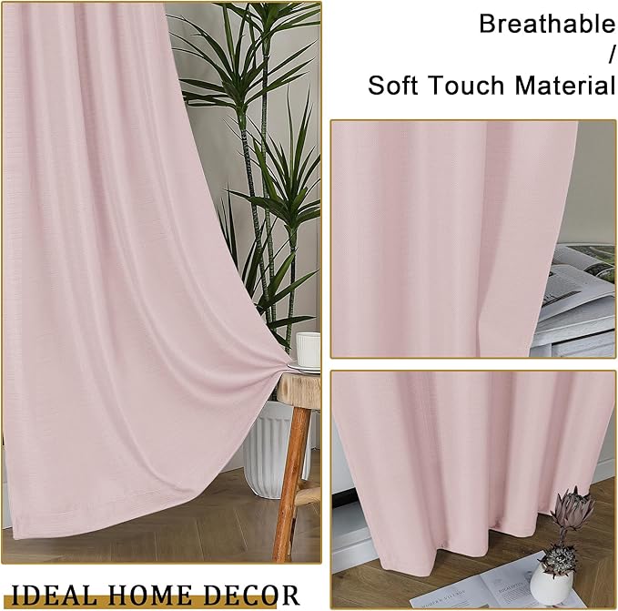 Lecloud Bessie Blush Pink Curtains 84 Inches Long 2 Panels, Airy Privacy Light Filtering Window Drapes, Faux Linen Textured Curtains for Living Room Dining Room Bedroom, Each 40 W x 84 L