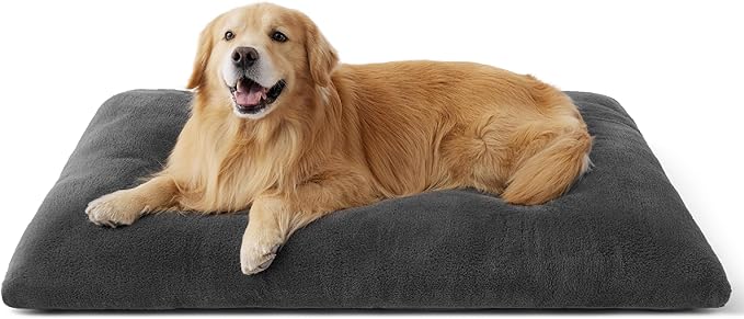 Bedsure Washable XXL Dog Bed for Crate, Giant Comfort Fluffy Plush Pet Pillow Bed Kennel Pad with Non-Slip Bottom, Machine Washable Pet Sleeping Mat for Jumbo, 47"x29", Dark Gray