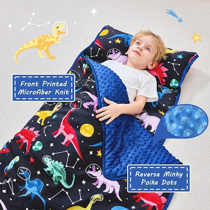 Lasoftan Toddler Nap Mat with Pillow and Blanket, Extra Large Rolled Napping Mats,Slumber Bags for Boys Girls,Kids Sleeping Bag for Daycare, Preschool Travel Camping