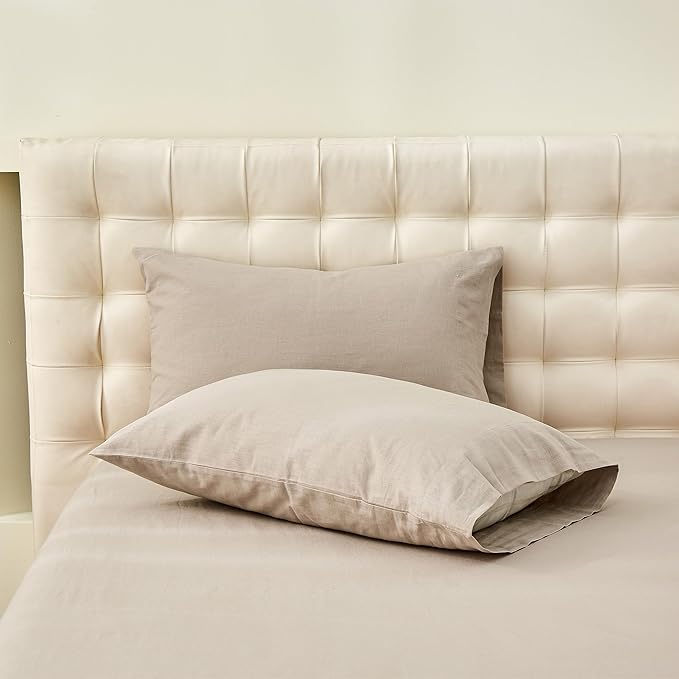 Simple&Opulence Belgian Linen Sheet Set Solid Color - Sheet Set 4PC - Cal King Natural Flax Cotton Blend Soft Bedding Breathable Farmhouse - Khaki, California King