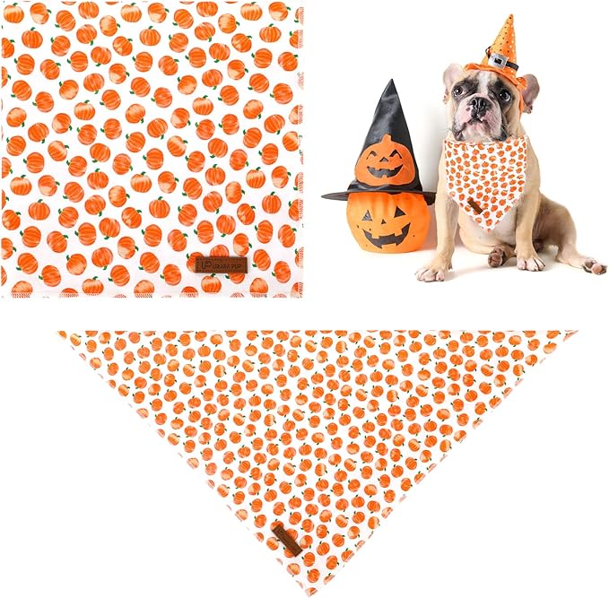UP URARA PUP Halloween Pumpkin Dog Bandana, Halloween Triangle Bid Scarf with Pumpkin Pattern, Cotton Pet Kerchief for Girl Boy Dogs or Cats, Cute Puppy Bandana Fancy for Dogs