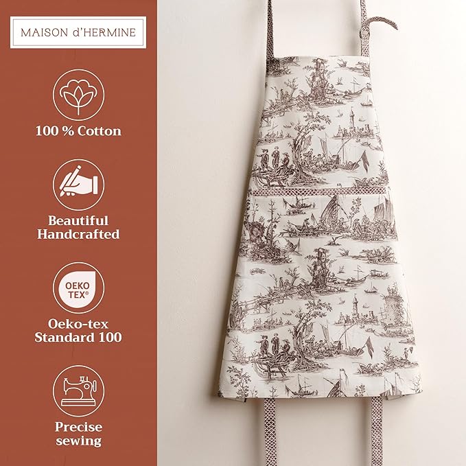 Maison d' Hermine 100% Cotton Apron for women with Pocket Kitchen Chef Apron for Men Cooking Gardening Server Waitress