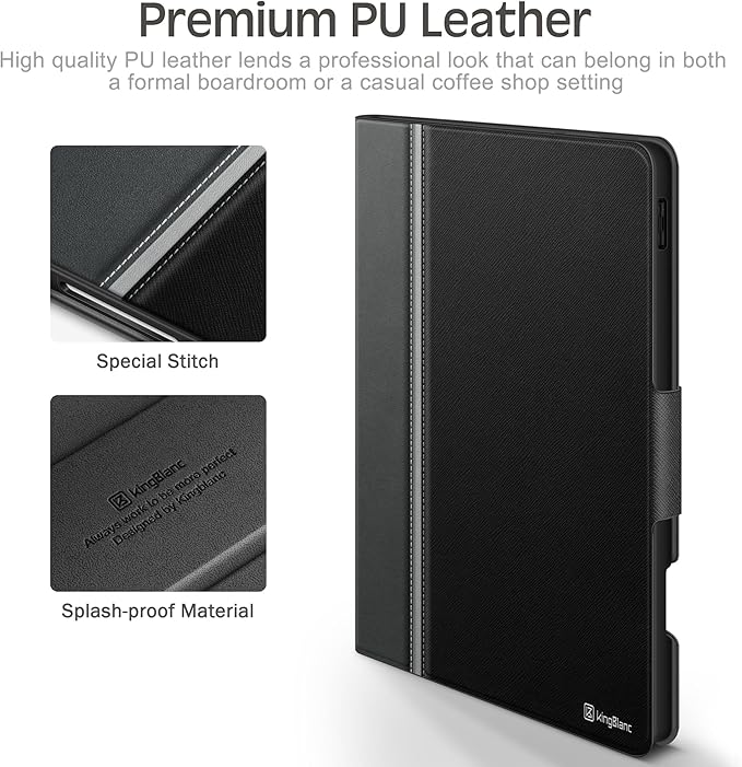 KingBlanc Case for iPad Pro 13-inch (M5 2025, M4 2024) with Built Pencil Holder, PU Leather Smart Stand Cover, Auto Sleep/Wake, Supports Pencil Pro/Pencil (USB-C), Multi-Viewing/Drawing Angles, Black