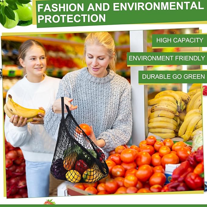 Paterr 50 Pack Cotton Mesh Produce Bags Bulk Reusable Market Bag Washable Net Grocery Purse String Shopping Tote Beach Organizer for Vegetable Fruit Picnic Food Storage (Short Handle,Beige and Black)