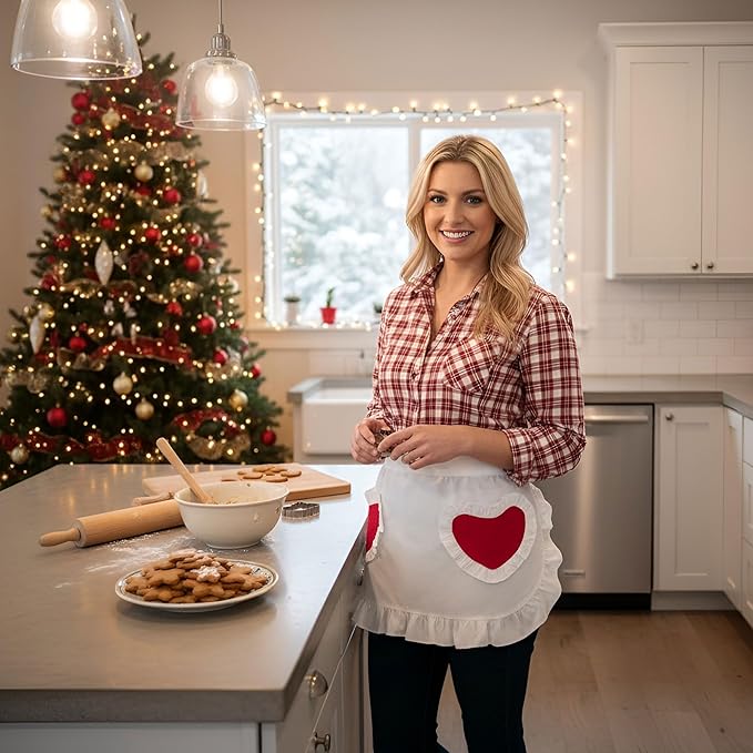 CRB Fashion Waist Apron Kitchen Cooking Restaurant Cotton Bistro Half Aprons with Pockets For Woman