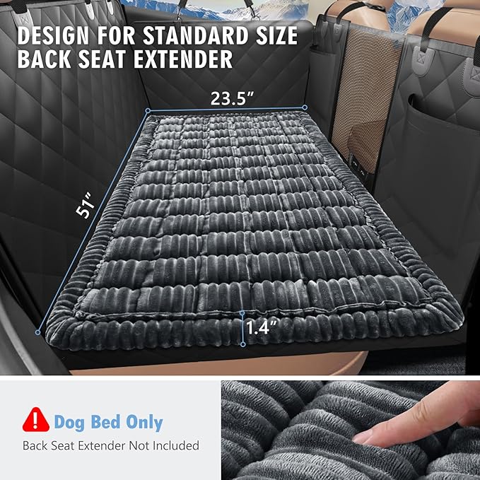 ROUWINNE Backseat Dog Bed Non-Slip, Dog Bed for Car Back Seat Soft and Comfortable, Back Seat Pet Bed Mat for Travel, Pet Car Blanket for Backseat Extender and Seat Covers Grey (51”X 23.5”)