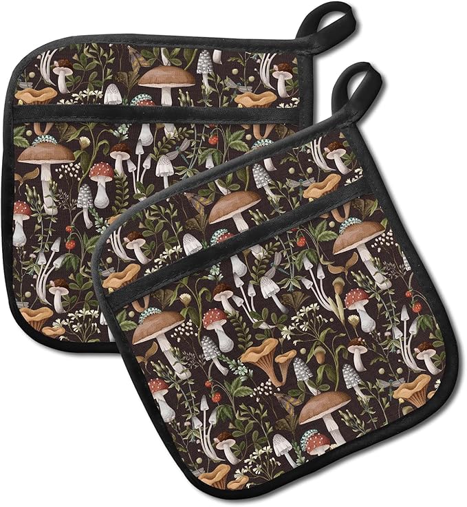 2 Pack Pot Holders for Kitchen Clearance, Cute Hot Pads, Funny Oven Pot Holders, Potholders Sets for Kitchen Heat Resistant Cute Boho Mushrooms