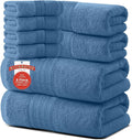RIVERSIDE Pack of 8 Towels Set, 2 Large Bath, 2 Hand, 4 Face Washcloths, 100% Cotton Hotel Quality, Super Soft, Quick Dry, Highly Absorbent Perfect for Bathroom, Medium Blue