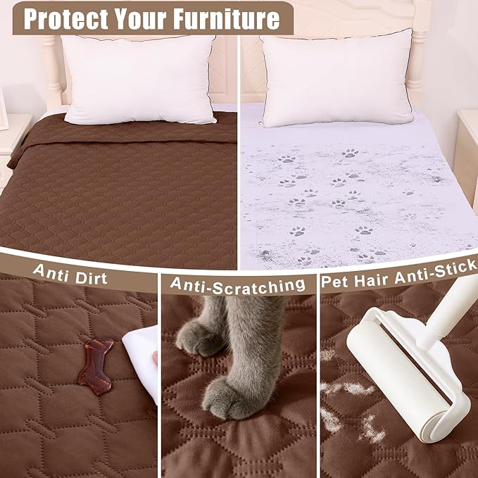 Smiry Waterproof Dog Bed Cover Blanket, Soft Reversible Pet Blanket, Washable Leakproof Cats Dogs Couch Cover for Sofa, Couch, Furniture, Plaid (82x102 Inch, Brown/Chocolate)