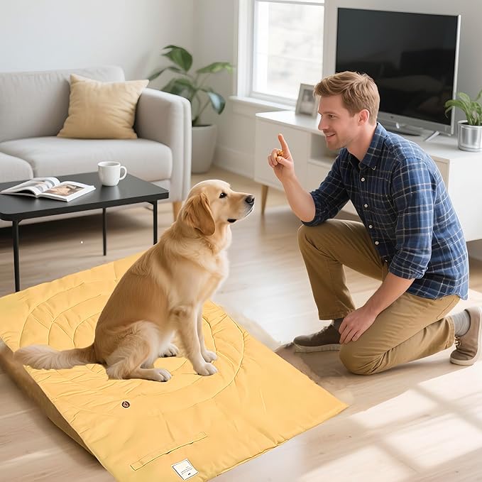 Travel Dog Bed | Camping Dog Bed | 37.4"x25.6" Waterproof Outdoor Dog Mat | Portable Place Mat for Dogs with Handle | Machine Washable | Easy Clean for Outdoor Adventures (Blue)