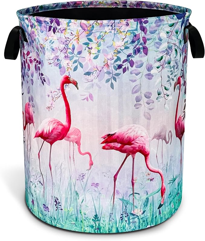NUTAINLA Flamingo Laundry Basket Animal Foldable Oxford Cloth Funny Tote Bag Laundry Hamper Clothes Storage Bucket Toy Organizer For Bathroom/Laundry Storage/Bedroom 18.9x16.5 Inch