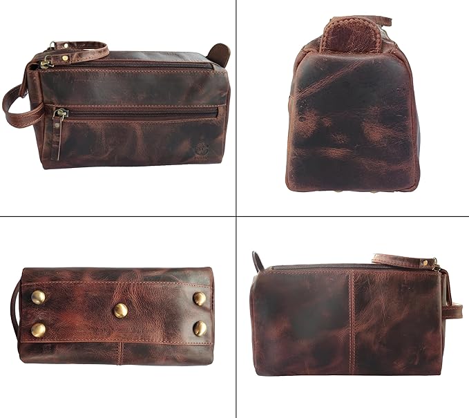 Rustic Town Leather Wash Bag for Men - Travel Toiletry Bag - Shaving Dopp Kit Toiletries Organizer - Leather Makeup Bag for Women